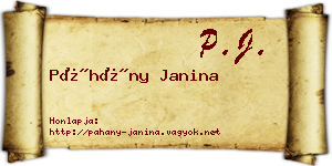 Páhány Janina névjegykártya